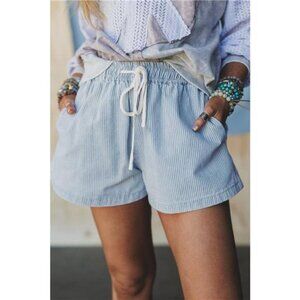 Striped Denim Shorts with Drawstring Waist